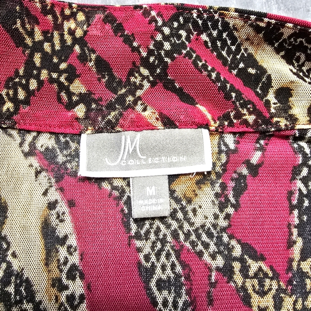 2/$30 H&M Sheer Snake Print Zip Front Womens Blouse Size M Office Siren - Picture 12 of 13